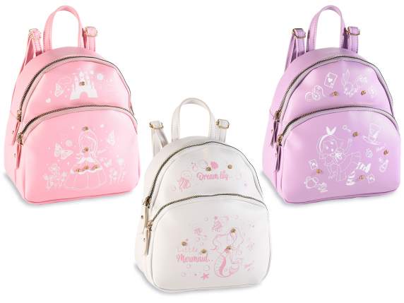 Faux leather backpack with Fairy tales decorations